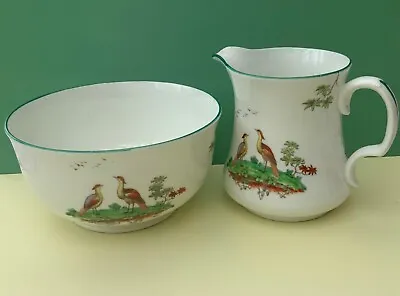 Buy Fenton Milk Jug & Sugar Bowl Set Chantilly Birds Garden Bone China Green Trim • 7.99£