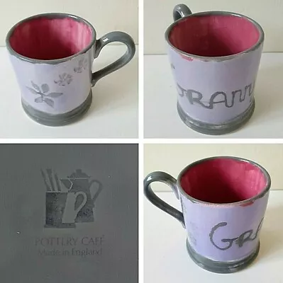 Buy Fulham Pottery Cafe  Hand Painted Lilac + Grey 'Granny  350ml Round Pottery Mug • 0.99£