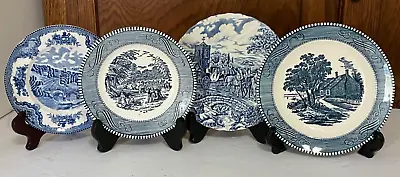 Buy (4) Mismatched China Salad / Dessert Plates Blue And White • 28.33£