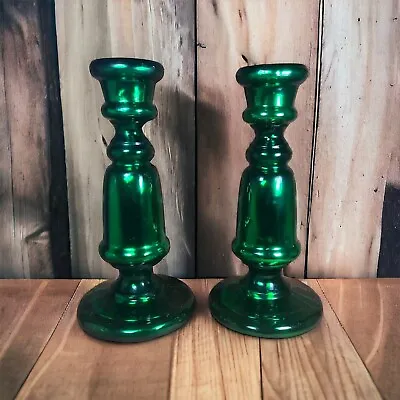 Buy Vintage Green Mercury Glass Candlesticks 12.5  Tall Brass Bottom • 143.85£