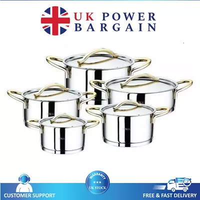 Buy OMS Stainless Steel Cookware 1011 Cylinder Shape Gold 10 Pieces Casserole Set  • 124.95£