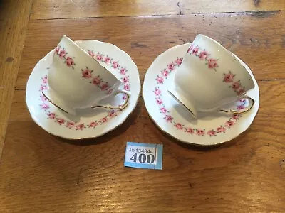 Buy Pair Of Vintage Crown Royal Teacups & Saucers Pink Roses Fine Bone China • 17£