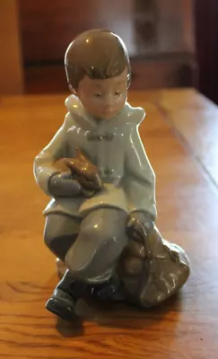 Buy NAO Porcelain Figurine BOY RESTING WITH RABBIT & RUCKSACK - 1987 • 3.99£