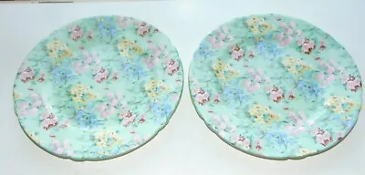 Buy Shelley  China Melody Chintz 13453 2 X Dessert Plates 20.5cm 1950s Green Floral • 25£