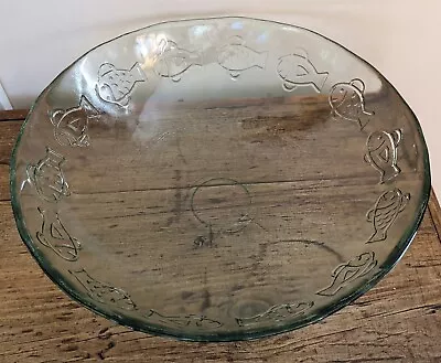 Buy Vintage Green Recycled Glass Fruit Bowl Impressed Fish Detail Made In Spain 29cm • 14.99£