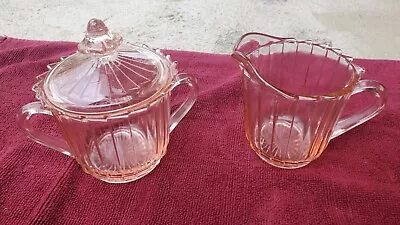 Buy Vintage Pink Depression Glass Lidded Sugar And Creamer Ribbed • 26.52£