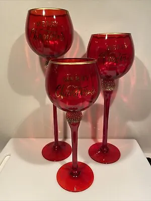 Buy Merry Christmas Set Of 3 Red Glass Goblet Style Candle Tealight Holders • 39.99£