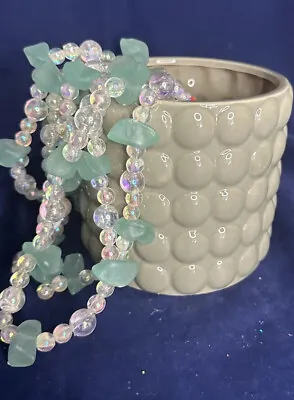 Buy Beautiful Pottery Vase With Jewelry Christmas Garland Pearls And Green Stones • 19.27£