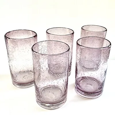 Buy Set Of 5 PINK Bubble Glass Tumblers Hand Blown Heavy Rose MEXICO • 37.80£