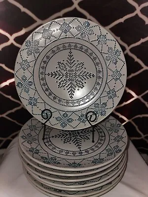 Buy  Astoria Fair Isle Dinner Plates 11   Blue White Snowflakes Textured 8 Avail. • 7.55£
