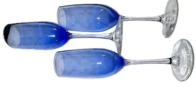 Buy COBALT BLUE CHAMPAGNE FLUTE WINE GLASS Goblet Clear Stem Set Of 3 • 28.91£