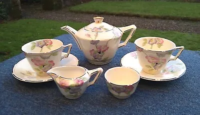 Buy Handpainted Crown Ducal Art Deco Wild Rose Tea For Two Tea Set Teapot Cup Saucer • 24.99£