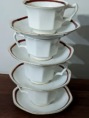 Buy Vintage Booths Silicon China England Red Band 4 Cups & 4  Saucers Rare • 26.01£