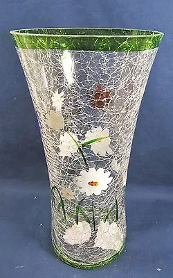 Buy Flowers And Butterflies Vase Clear Crackle Glass W/ Hand Painted  Flared • 18.90£