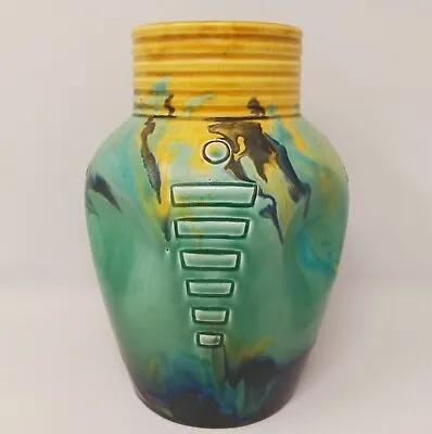 Buy Beswick Art Deco Ciro Vase 1920/1930s Flow Drip Ware Green Yellow Blue Black • 40£
