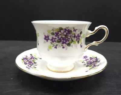 Buy Queen Anne Fine Bone China Teacup & Saucer Violets Flowers Gold Trim Vintage  • 14.43£