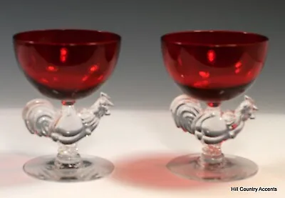 Buy MORGANTOWN CHANTICLEER ROOSTERS - 1930's- TWO RUBY RED CHAMPAGNE SHERBETS - MINT • 46.47£