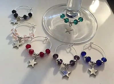Buy 10 Star Wine Glass Charms Silver Crystal Green Pink Purple Black Red Green • 8£
