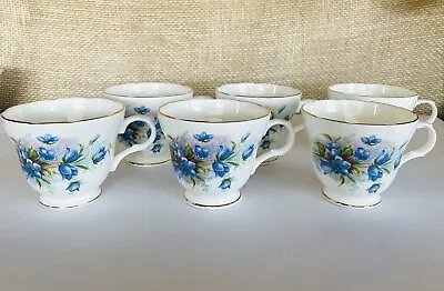 Buy VTG Crown Trent Pedestal Teacups Blue Flowers Pattern Fine Bone China ~Set Of 6 • 23.02£