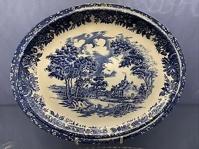 Buy Transfer Ware Blue & White 29cm Oval Serving Platter/ Plate Landscape 1930s • 15£