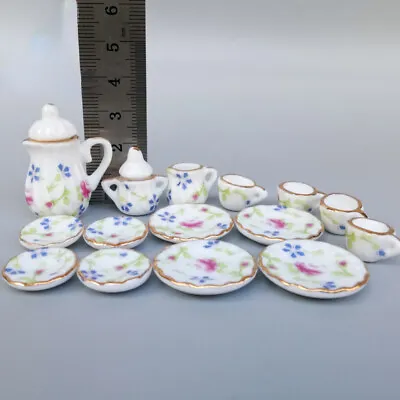 Buy 15x Dolls House 1:12TH Scale Miniature China Tea Set Ceramic Cup Plate Tableware • 7.79£