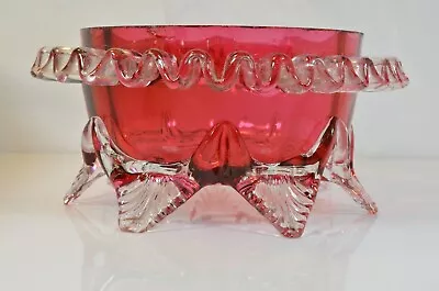 Buy Victorian Cranberry Red Glass Crinkle Rim Bowl C1880 6 Inch Rich Colour • 45£