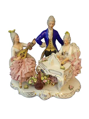 Buy Vintage Dresden German Porcelain Lace Figure Seated Group Of Musicians • 195£
