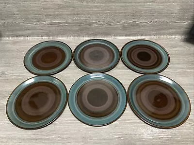 Buy PURBECK POTTERY 6 PIECE STARTER PLATE SET - GREEN AUBERGINE BROWN 21cm Rare • 29.99£