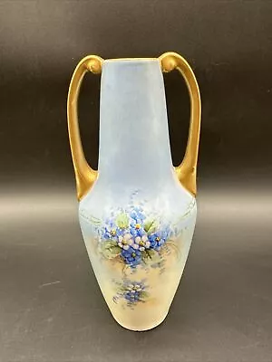 Buy Vtg Heinrich & Co. Self Hand Painted Blue And Gold Flower Vase 1920s Bavaria • 81.91£