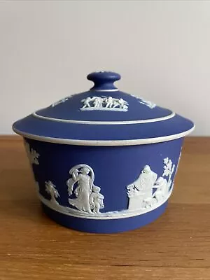 Buy Antique Wedgwood Cobalt Blue Jasperware Neoclassical Sprigged Bowl & Cover • 50£