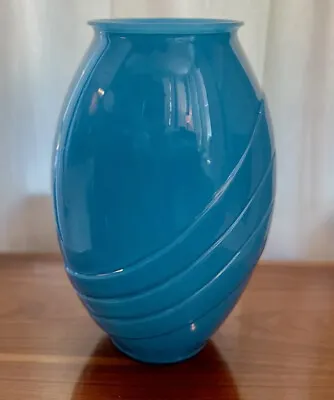 Buy 16 Inch Tall Vintage Art Deco Mid Century Blue Glass Vase Centerpiece. • 62.47£