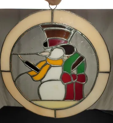 Buy Vintage Hanging Stained Leaded Glass Christmas  Snowman Sun Catcher 7 In • 28.55£