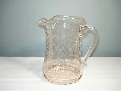 Buy Vintage Large Crackle Glass Pitcher Mid Century 7-1/2  Clear Pink • 14.09£