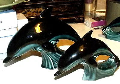 Buy 2 X  Poole Pottery Blue Glaze Large Dolphin Ceramic Figurine 9  + Smaller • 27.95£