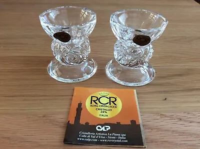 Buy Pair Of Small Vintage RCR 24% Lead Crystal Rose Candle Holders  • 9.99£