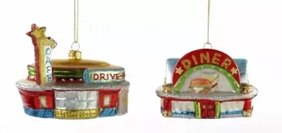 Buy Retro Look Roadside Drive In Cafe Diner Christmas Holiday Ornaments Set Of 2 • 20.76£