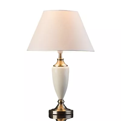 Buy Malham Large Ceramic Table Lamp With Matching Shade - Cream & Antique Brass • 29.99£