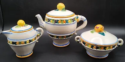 Buy Vintage Della Robbia Style Italian Majolica Pottery Teapot, Creamer, Sugar • 118.54£
