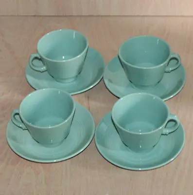 Buy Woods Ware Beryl Green Cups Saucers Vintage Ceramic Utility Ware SET OF 4 • 12.90£