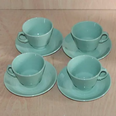 Buy Wood's Ware Beryl Green Cups Saucers Vintage Ceramic Utility Ware SET OF 4 • 12.40£