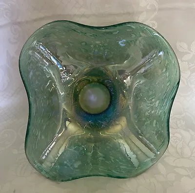 Buy Heron Glass Handkerchief  Bowl In Iridescent Lime Green • 28£
