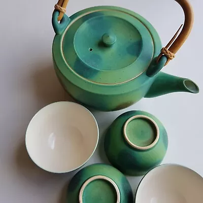 Buy Japanese Art Studio Ceramic Pottery Verdigris Tea Pot Cup Hand Crafted Japan VTG • 160£