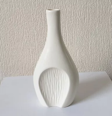 Buy Fulham Pottery White Vase Satin Glaze Textured Cut Away Design Stem Vase Vintage • 80£