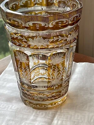 Buy Antique Bohemian Moser Amber Art Glass Engraved And Cut-to-Clear  Deco Vase • 168.74£