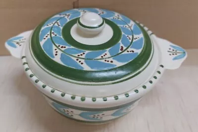 Buy Honiton Pottery 'Collard Designs' Blue Leaf Sugar Bowl Butter Dish 15.5x9cm • 4.95£