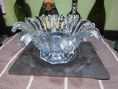 Buy A Gorgeous Large Pale Blue Art Deco Pedestal Glass Fruit/Trifle Bowl - 11  Dia. • 15£