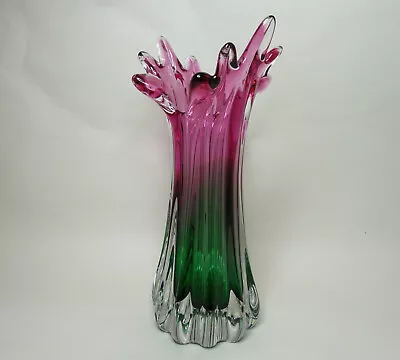 Buy Art Glass Vase. Pink, Cranberry To Green. Excellent Condition. 29cm Tall. 1.7kg. • 40£