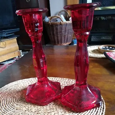 Buy Red Painted Glass Candlestick Christmas Candle Holder Table Decoration • 12£