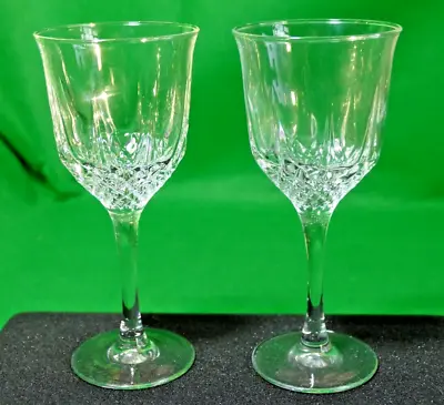 Buy Pair Of Clear Vintage Crystal Cut Glass Wine Glasses 16.5cm  Diamond Cut Pattern • 1.99£