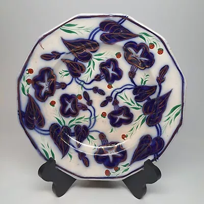 Buy Antique Staffordshire Gaudy Welsh Ironstone Flow Blue Morning Glory Plate 9 1/8  • 75.89£